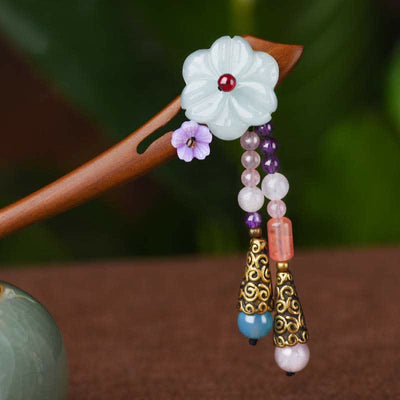 Buddha Stones Red Sandalwood Amethyst Aventurine Protection Hairpin Decoration Hairpin BS 5