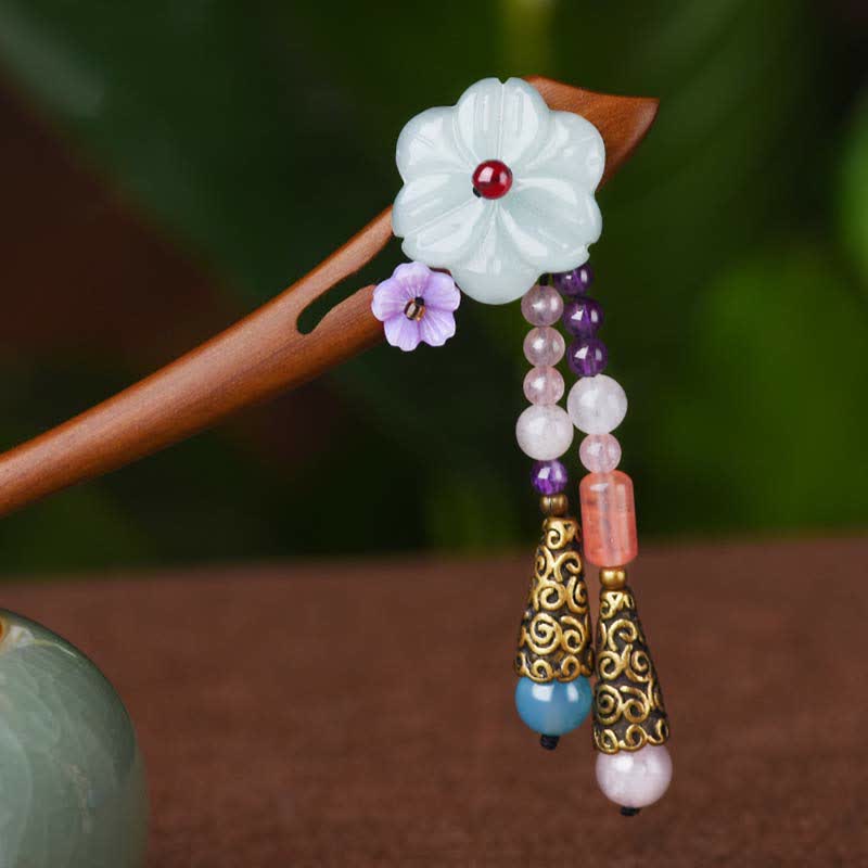 Buddha Stones Red Sandalwood Amethyst Aventurine Protection Hairpin Decoration Hairpin BS 5