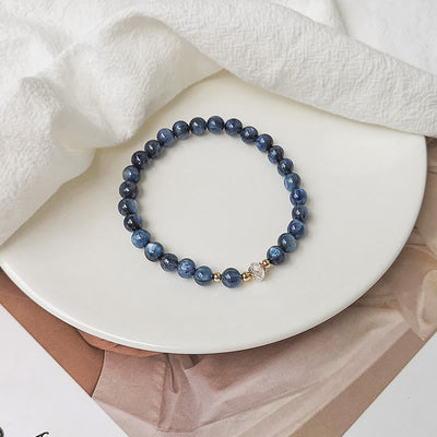 Buddha Stones 14K Gold Plated Copper Aquamarine White Crystal White Agate Blue Crystal Healing Bracelet 13