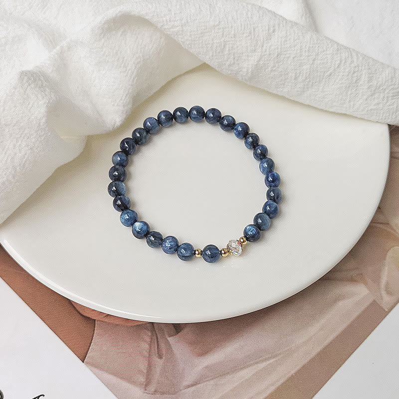 Buddha Stones 14K Gold Plated Copper Aquamarine White Crystal White Agate Blue Crystal Healing Bracelet 13