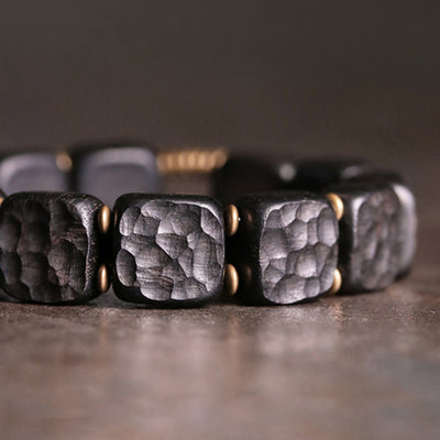 Buddha Stones Retro Ebony Wood Texture Style Copper Peace Balance Bracelet Bracelet BS 3