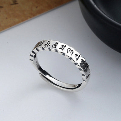 Buddha Stones 925 Sterling Silver Six True Words Calm Wisdom Ring Rings BS 1