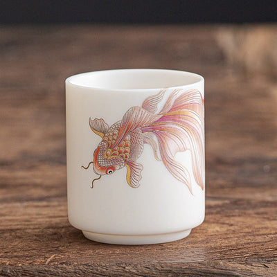 Buddha Stones Koi Fish White Porcelain Ceramic Teacup Kung Fu Tea Cup Cup BS Red Koi Fish 5.3cm*6cm*80ml
