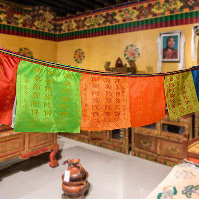 Buddha Stones Tibetan 7 Colors Windhorse Letter Auspicious Lotus Outdoor 21 Pcs Prayer Flag TIBETAN PRAYER FLAGS buddhastoneshop 1