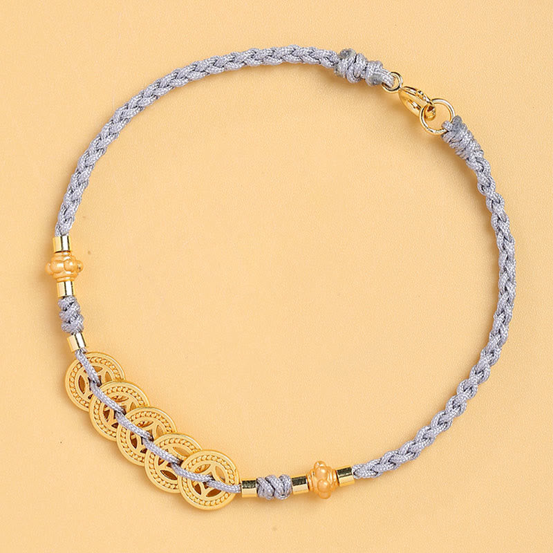Buddha Stones Copper Coin Fortune Tree Pearl Luck Blue Rope Braided Bracelet Bracelet BS 3
