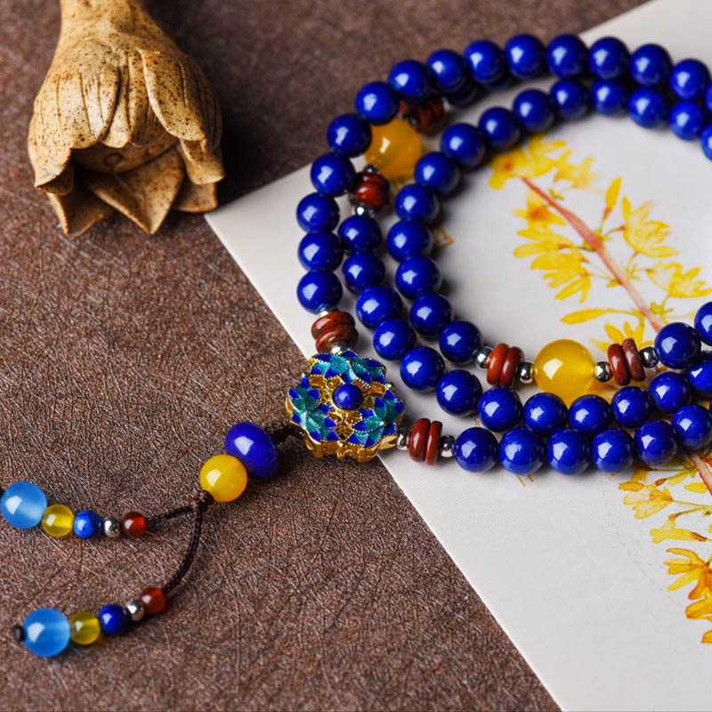 Buddha Stones Lazurite Yellow Agate Positive Bracelet - image 6