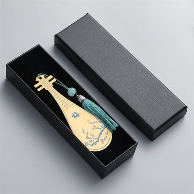 Buddha Stones Classical Musical Instruments Pipa Guzheng Guqin Ruan Metal Bookmarks Tassel With Gift Box Bookmarks BS Gold Pipa-Gift Box