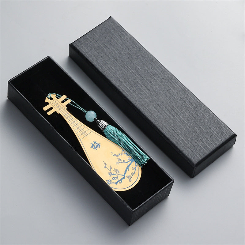 Buddha Stones Classical Musical Instruments Pipa Guzheng Guqin Ruan Metal Bookmarks Tassel With Gift Box Bookmarks BS Gold Pipa-Gift Box