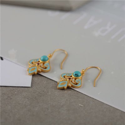 Buddha Stones Copper Enamel Turquoise Positive Drop Earrings 4