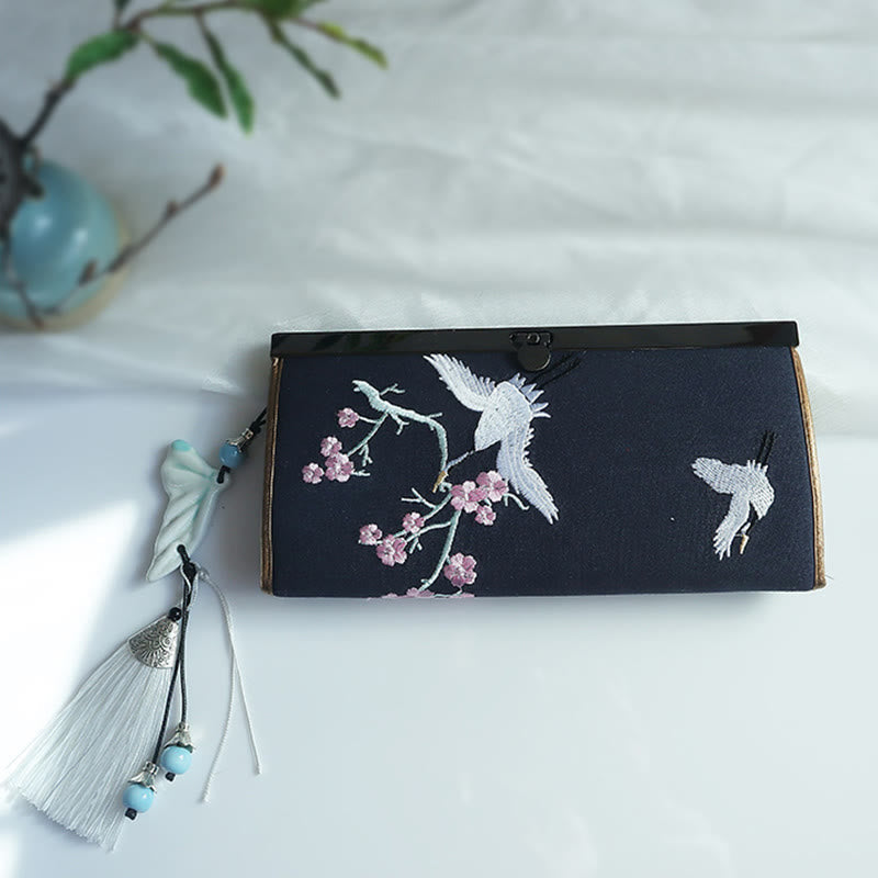 Buddha Stones Flower Plum Peach Blossom Bamboo Double-sided Embroidery Large Capacity Cash Holder Wallet Shopping Purse - image 26