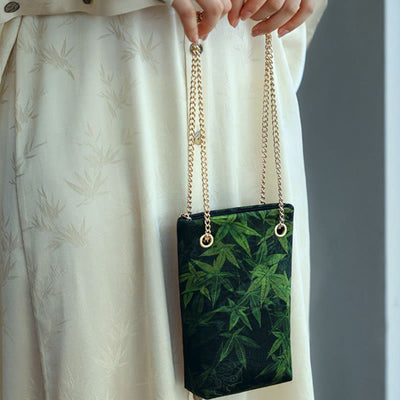 Buddha Stones Small Maple Leaf Persimmon Metal Chain Crossbody Bag Shoulder Bag Cellphone Bag Handbags BS 12