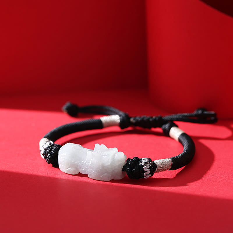 Buddha Stones Handmade Natural Jade PiXiu Luck Prosperity Braided String Bracelet Bracelet BS 4