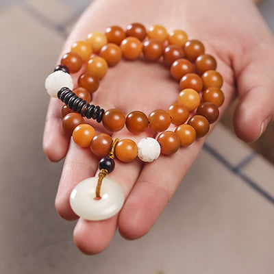 Buddha Stones Cyan Bodhi Seed Lotus Jade Peace Buckle Wisdom Double Wrap Bracelet Mala Bracelet BS 16