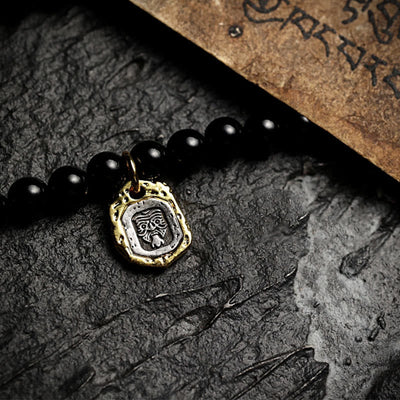 Buddha Stones Tibetan 108 Mala Beads Black Onyx Tiger Eye Beads Nine Palaces Bagua Protection Bracelet Mala Bracelet BS 2