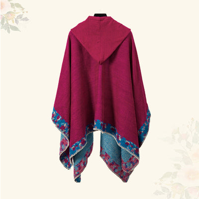 Buddha Stones Tibetan Shawl Border Small Floral Flower Hooded Cloak Winter Cozy Travel Scarf Wrap Tibetan Shawl BS 27