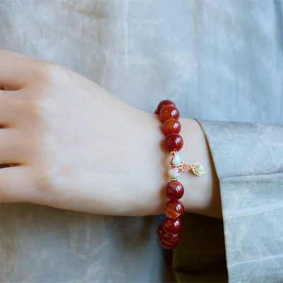 Buddha Stones Natural Red Agate Peace Talisman Fu Character Dragon Tail Confidence Charm Bracelet Bracelet BS 7