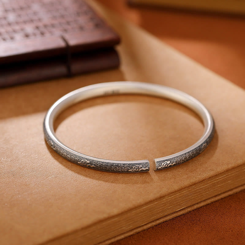 Bracelet jonc Foviel Vintage en argent sterling 999 motif nuages auspicieux