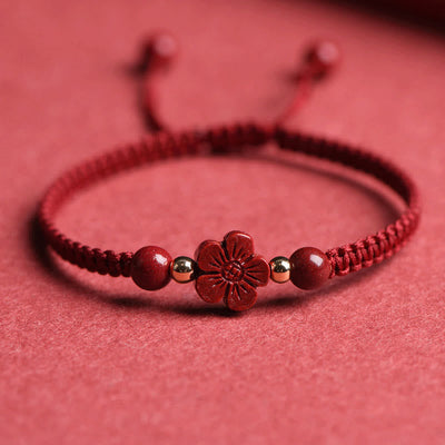 Buddha Stones Four Leaf Clover Five-petal Flower Cinnabar Blessing Red String Bracelet Bracelet BS Cinnabar Happiness Five-petal Flower(Wrist Circumference 15-19cm)
