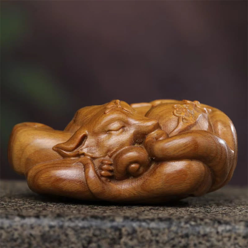 Buddha Stones Mini Nine-Tailed Fox Green Sandalwood Peace Decoration Car Hanging Decoration Decorations BS 3