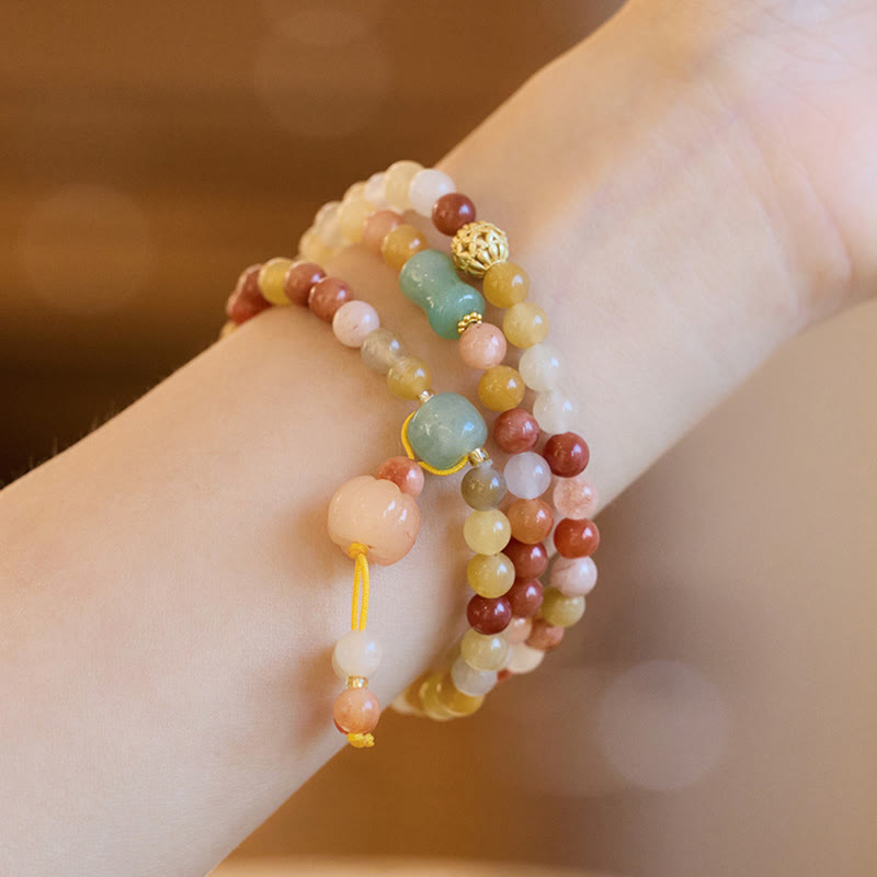 Buddha Stones Natural Golden Silk Jade Pumpkin Charm Wealth Luck Triple Wrap Bracelet Bracelet BS 5