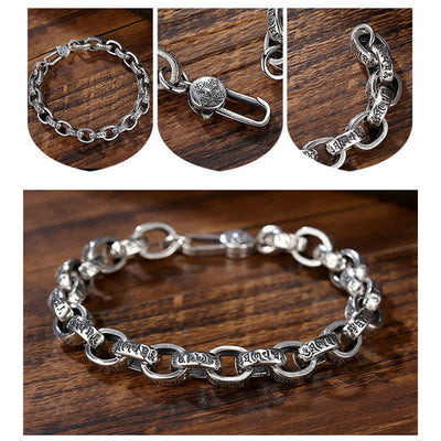 Foviel 925 Sterling Silver Om Mani Padme Hum Engraved Peace Bracelet Bangle