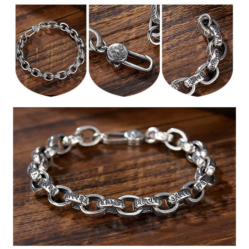 Foviel 925 Sterling Silver Om Mani Padme Hum Engraved Peace Bracelet Bangle