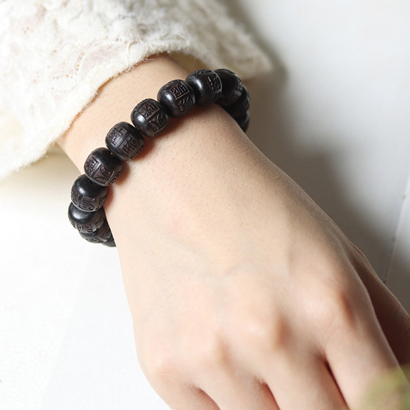 Buddha Stones Tibet Ebony Wood Om Mani Padme Hum Engraved Balance Bracelet Bracelet BS 9