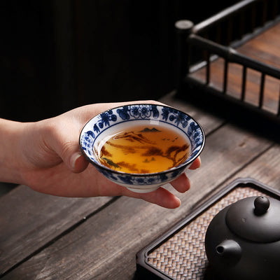 Buddha Stones Flowers Fu Character Mountains Lotus Cherry Blossoms Ceramic Teacup Kung Fu Tea Cup Cup BS 11