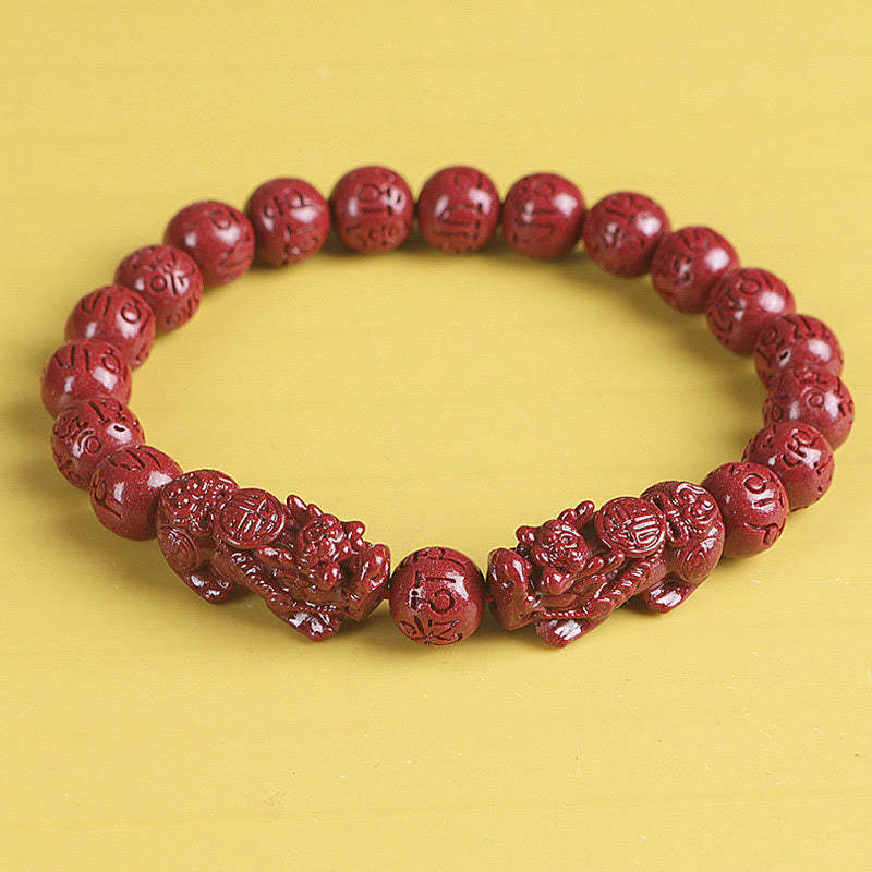 Buddha Stones Natural Double PiXiu Cinnabar Om Mani Padme Hum Wealth Luck Bead Bracelet Bracelet BS Pixiu Om Mani Padme Hum 8mm