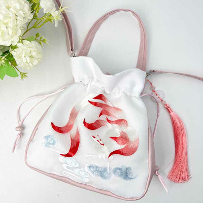 Buddha Stones Suzhou Embroidery Rabbit Lotus Epiphyllum Peony Magnolia Silk Tote Crossbody Bag Shoulder Bag Handbag Crossbody Bag BS 31