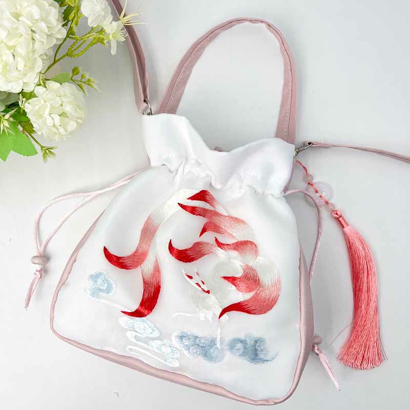 Buddha Stones Suzhou Embroidery Rabbit Lotus Epiphyllum Peony Magnolia Silk Tote Crossbody Bag Shoulder Bag Handbag Crossbody Bag BS 31