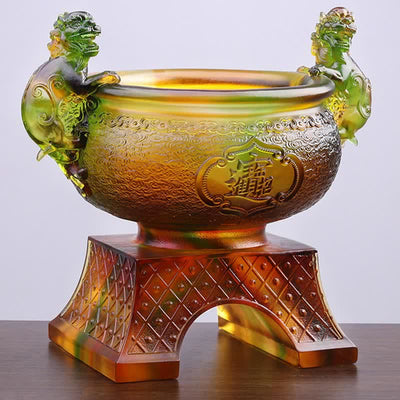 Buddha Stones Handmade Liuli Crystal PiXiu Treasure Bowl Art Piece Home Decoration Decorations BS 3