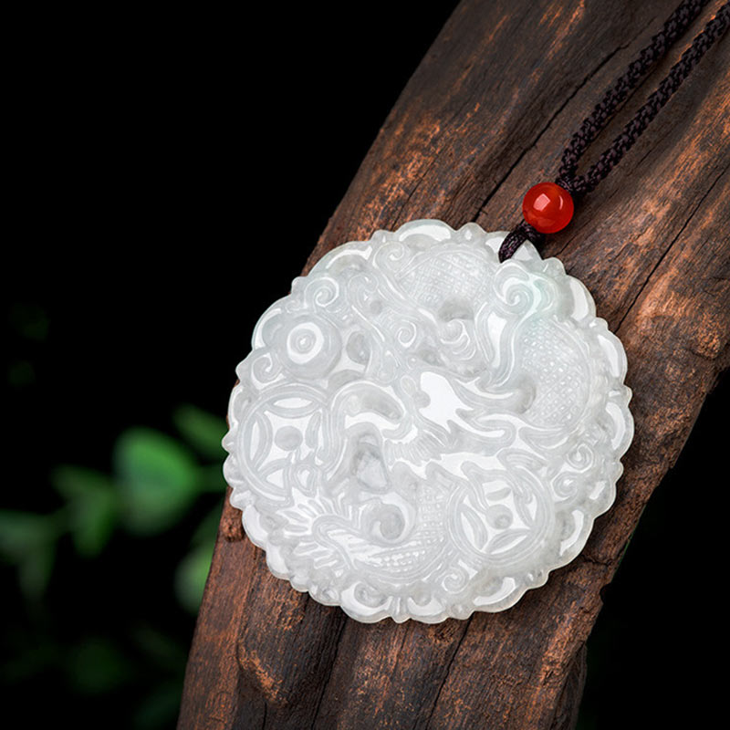Buddha Stones White Jade Dragon Protection Necklace String Pendant Necklaces & Pendants BS 4