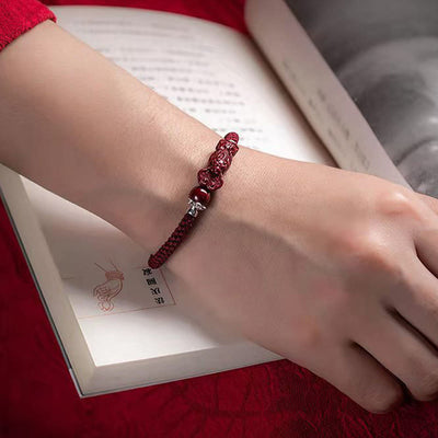 Buddha Stones Handcrafted PiXiu Cinnabar Wealth Luck Braided Bracelet Bracelet BS 11