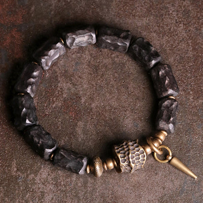 Buddha Stones Ebony Wood Copper Balance Protection Couple Bracelet Bracelet BS 18cm
