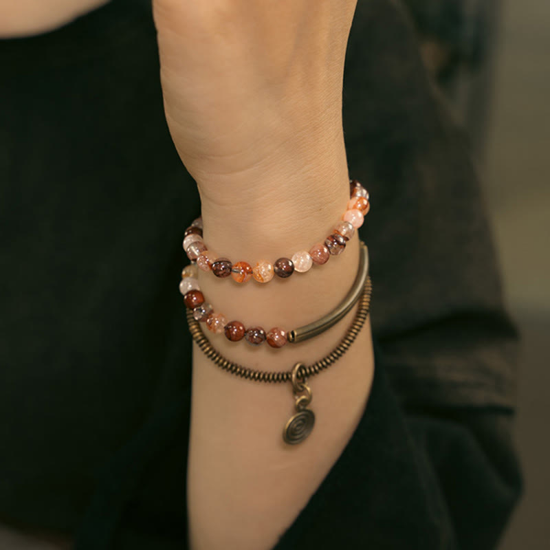 Buddha Stones Purple Phantom Red Hematoid Quartz Green Rutilated Quartz Copper Love Forgive Bracelet Bracelet BS 18