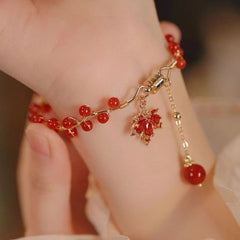 Buddha Stones Red Maple Leaf Luck Charm Bracelet Bracelet BS Maple Leaf