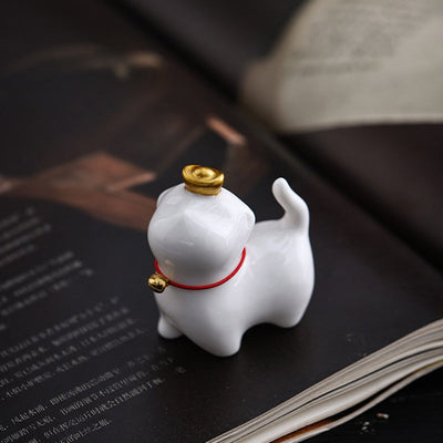 Buddha Stones Mini Lucky Cat Ingot Tea Pet Ceramic Home Desk Figurine Decoration Decorations BS 7