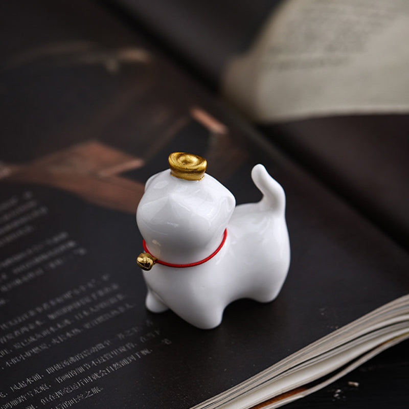 Buddha Stones Mini Lucky Cat Ingot Tea Pet Ceramic Home Desk Figurine Decoration Decorations BS 7