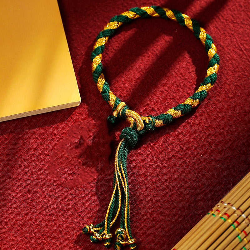 Buddha Stones Handmade Tibetan Five God Of Wealth Dragon Scale Rope Luck Braid Bracelet Bracelet BS Green Gold(Wrist Circumference 14-18cm)