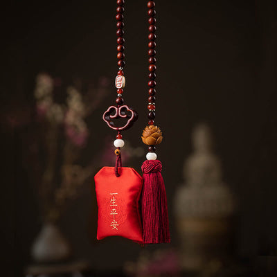 Foviel Tibetan Small Leaf Red Sandalwood Lotus Cinnabar Sachet Protection Tassel Car Hanging Decoration