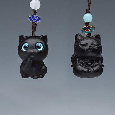 Foviel - Mini décorations suspendues pour téléphone en bois de santal vert, motifs animaux mignons (lapin, chat, cerf, baleine), porte-bonheur