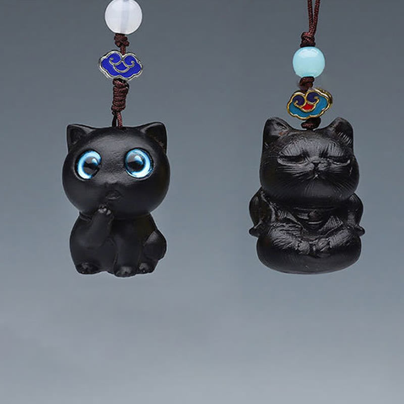 Foviel - Mini décorations suspendues pour téléphone en bois de santal vert, motifs animaux mignons (lapin, chat, cerf, baleine), porte-bonheur