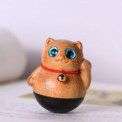 Buddha Stones Mini Lucky Cat Kitten Phoebe Zhennan Wood Blessing Decoration Decorations BS 3.5*4.4cm