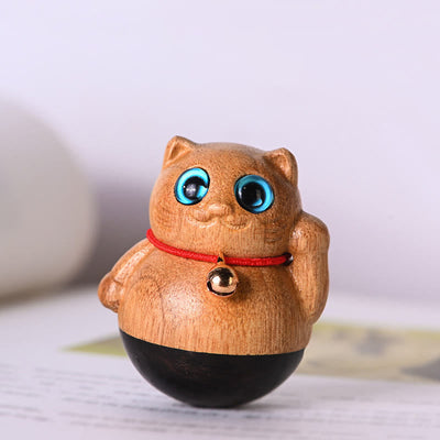 Buddha Stones Mini Lucky Cat Kitten Phoebe Zhennan Wood Blessing Decoration Decorations BS 3.5*4.4cm
