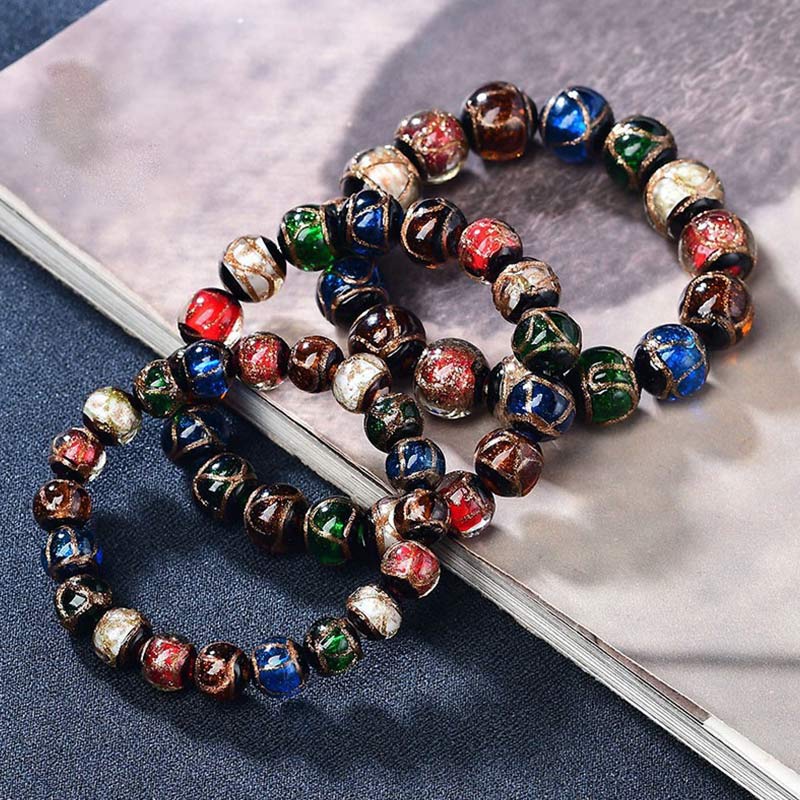 Bracelet porte-bonheur en perles de verre Liuli colorées Foviel