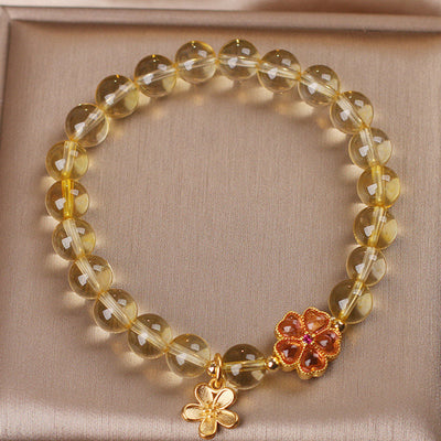 Buddha Stones Natural Citrine Flower Charm Prosperity Protection Bracelet Bracelet BS 5