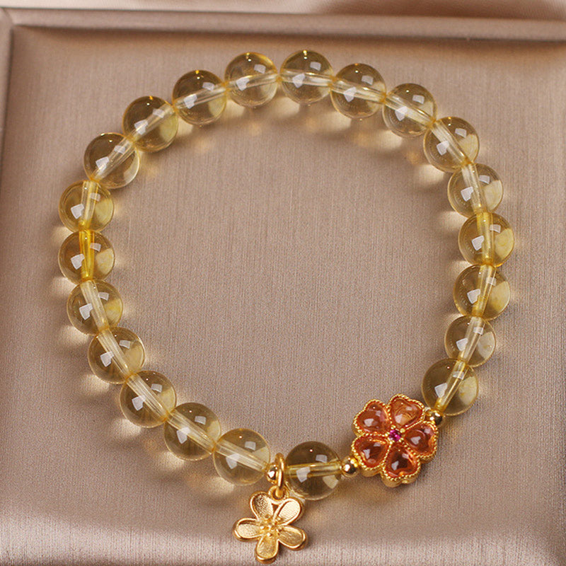 Buddha Stones Natural Citrine Flower Charm Prosperity Protection Bracelet Bracelet BS 5