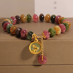 Buddha Stones Natural Colorful Tourmaline Cute Rabbit Charm Positive Bracelet Bracelet BS Tourmaline(Positive♥Love)(Wrist Circumference 14-16cm)