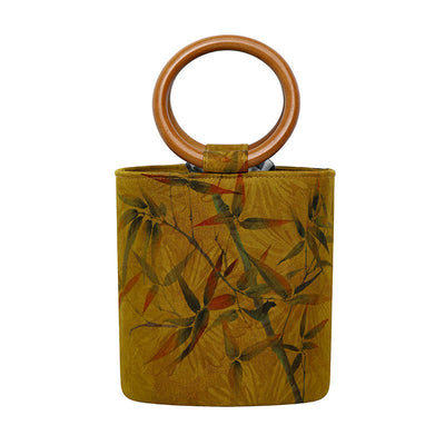 Buddha Stones Bamboo Leaf Butterfly Cherry Blossom Persimmon Wood Handle Handbag Handbags BS 9
